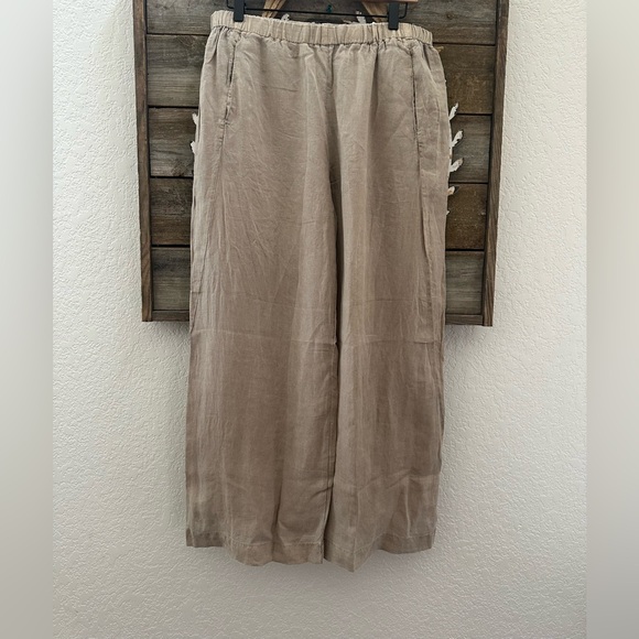 Anthropologie Velvet by Graham & Spencer Lola Tan 100% linen Pants size L NWT - Picture 2 of 11